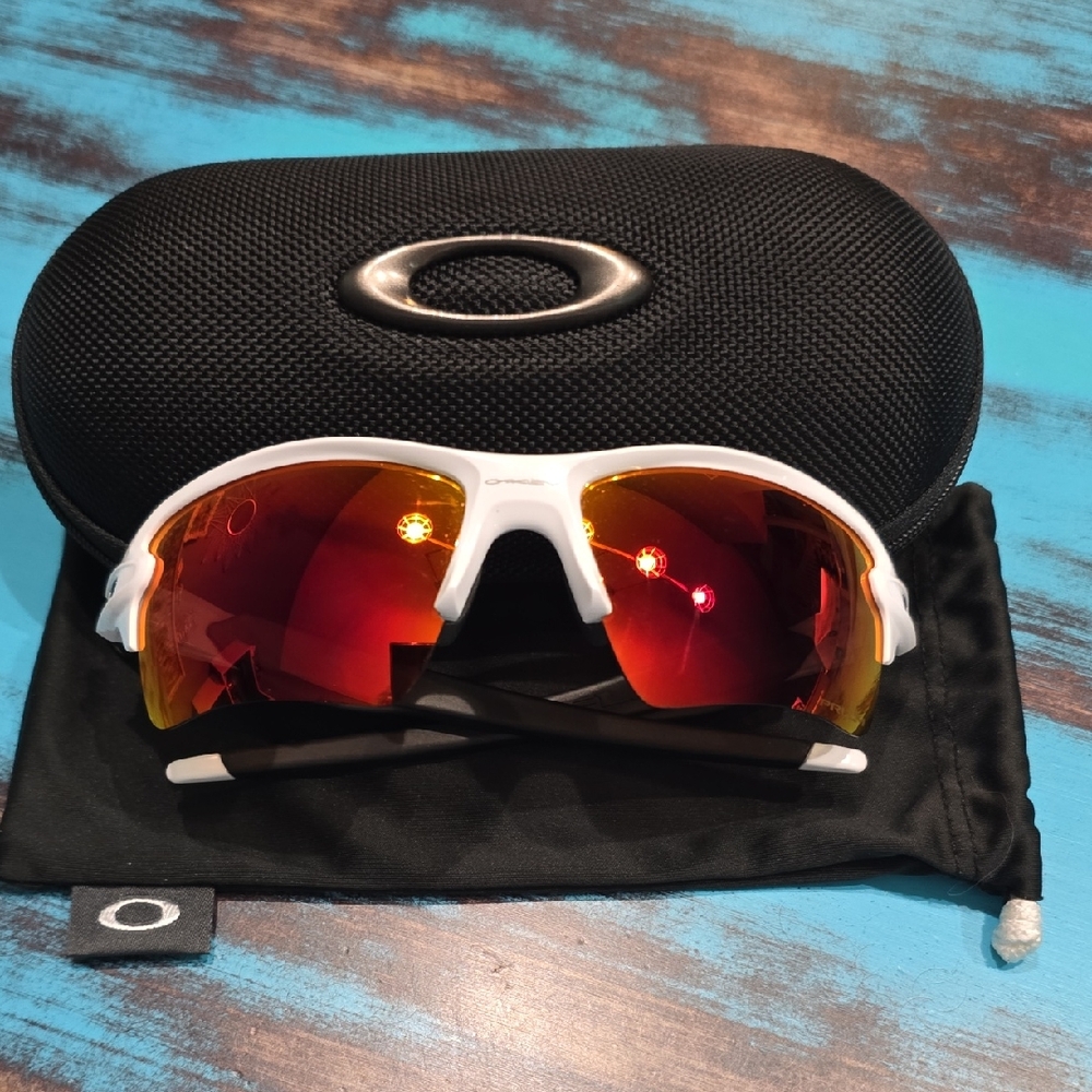 Oakley Flak 2.0 White Frame Sunglasses with Red Lenses